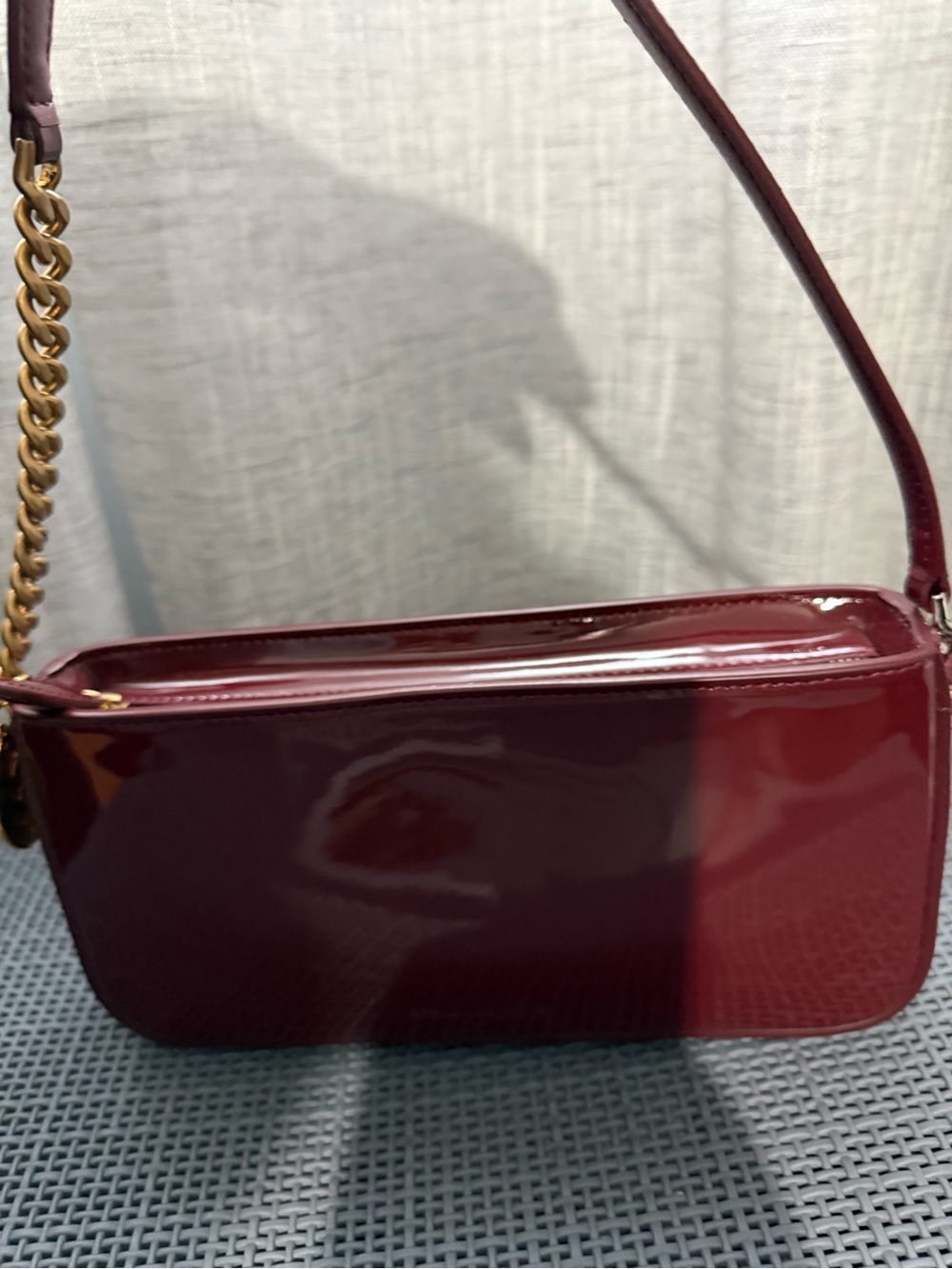 Stella McCartney Burgundy Patent Shoulder Bag with Gold Chain